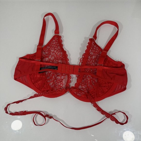 NEW Ann Summers [ Large 12-14 ]‎ Nya Sheer Embroidered Sequin Underwire Bra Red - Picture 8 of 11